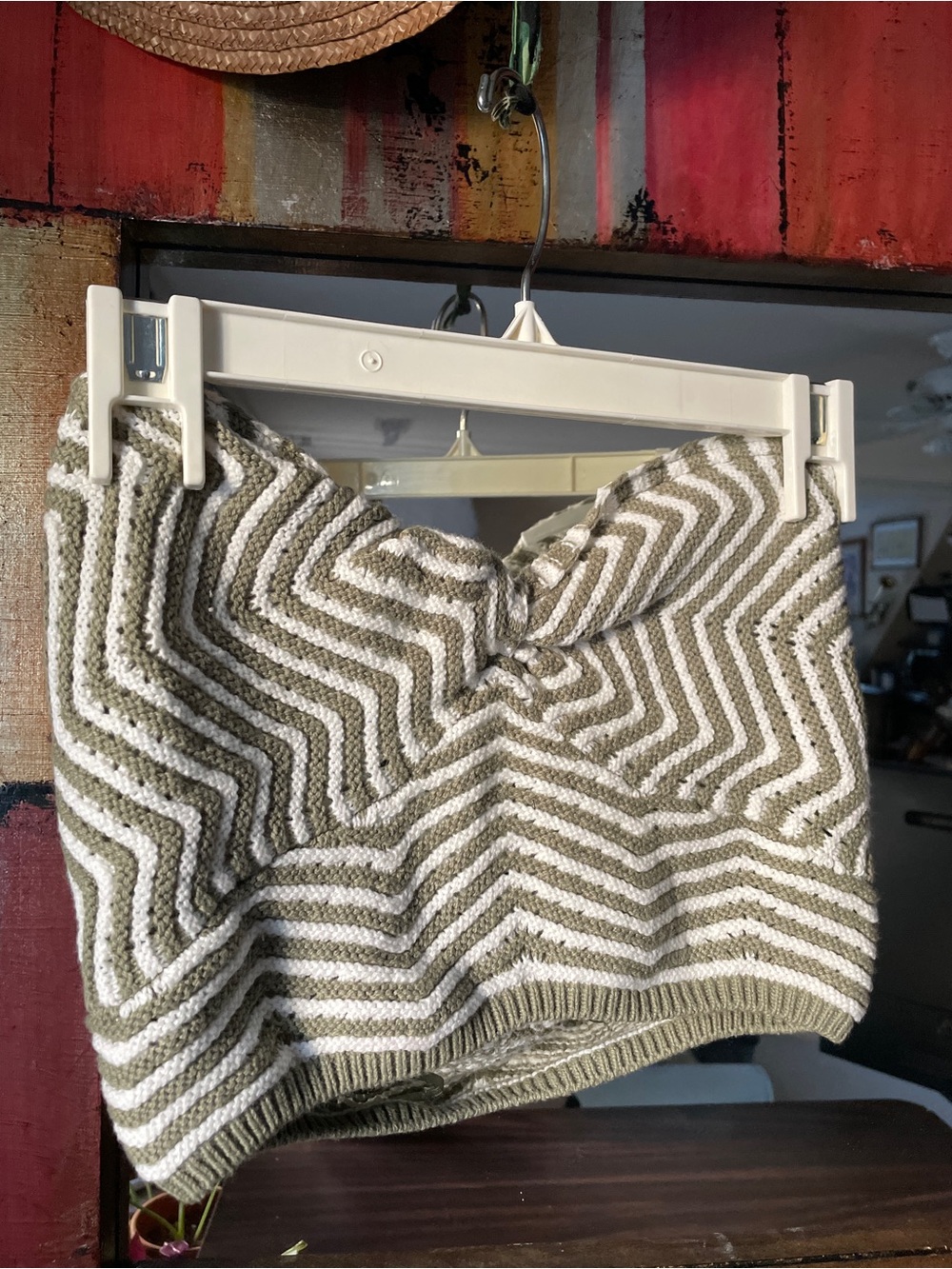 Chevron Knit Olive and White Crop Top Bandeau